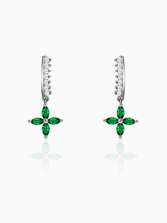 Silver Emerald Green Flower Earrings