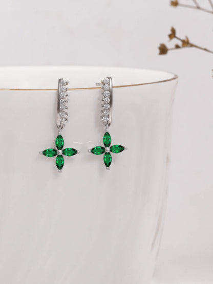 Silver Emerald Green Flower Earrings