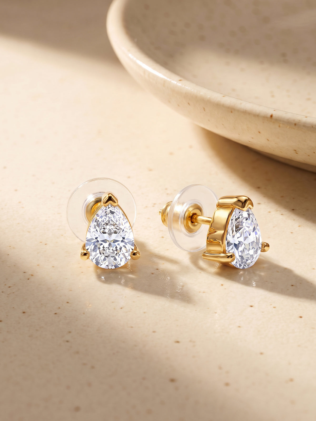 Golden Peardrop Stud Earrings