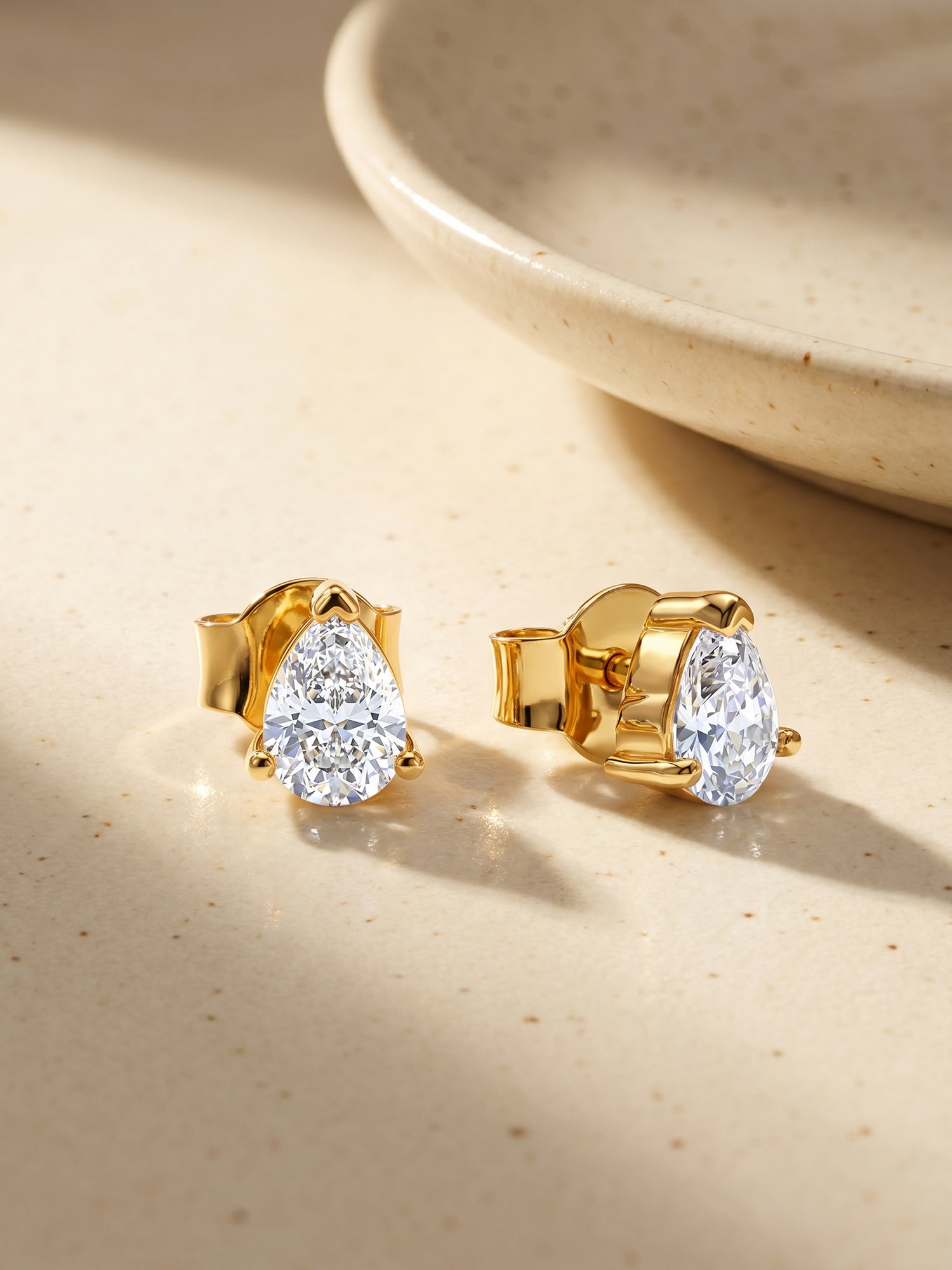 Golden Peardrop Stud Earrings