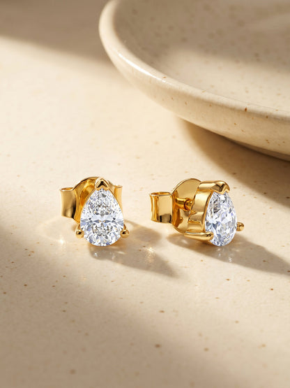 Golden Peardrop Stud Earrings