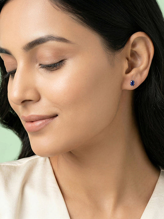 Silver Oval Shine Stud Earrings