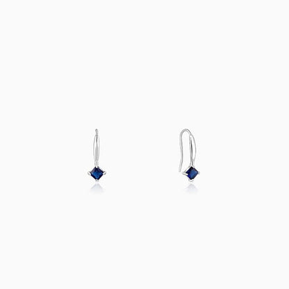 Silver Sapphire Blue Square Earrings