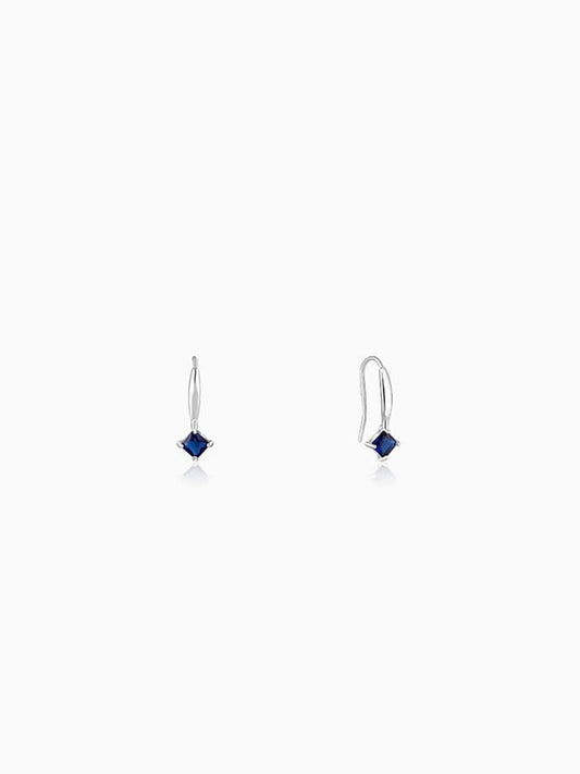 Silver Sapphire Blue Square Earrings