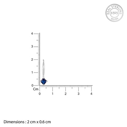 Silver Sapphire Blue Square Earrings
