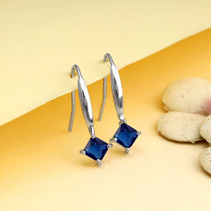 Silver Sapphire Blue Square Earrings