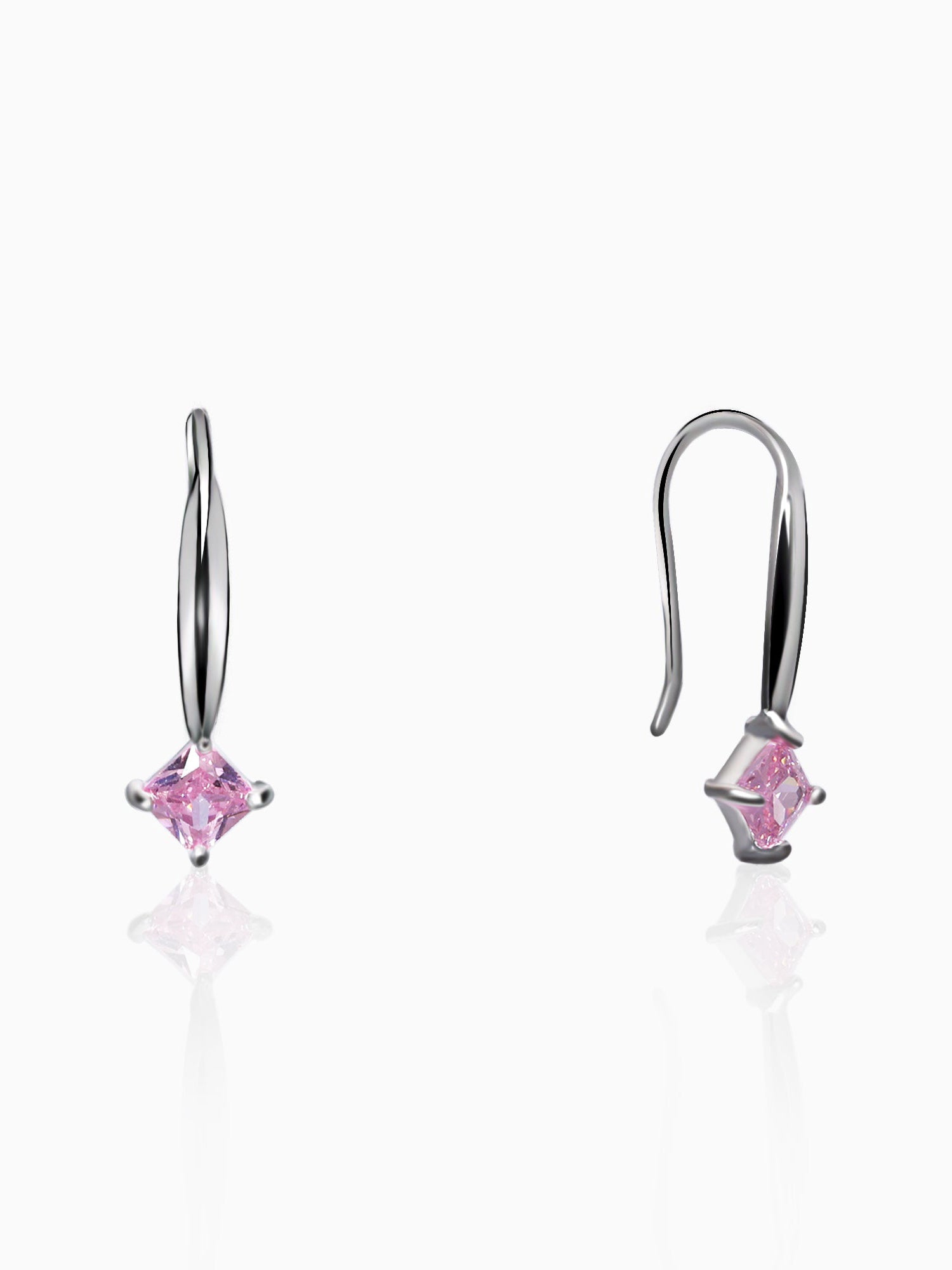 Silver Baby Pink Square Earrings