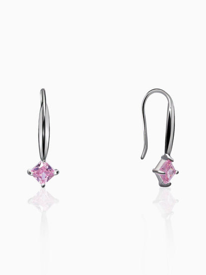 Silver Baby Pink Square Earrings