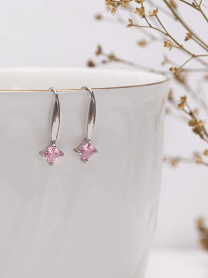 Silver Baby Pink Square Earrings