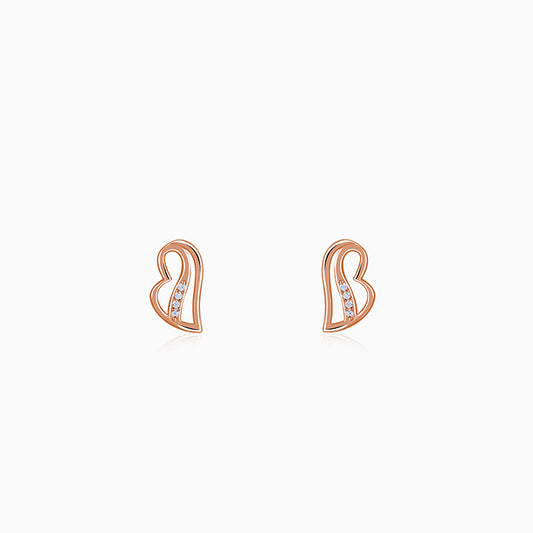Rose Gold Floating Heart Stud Earrings