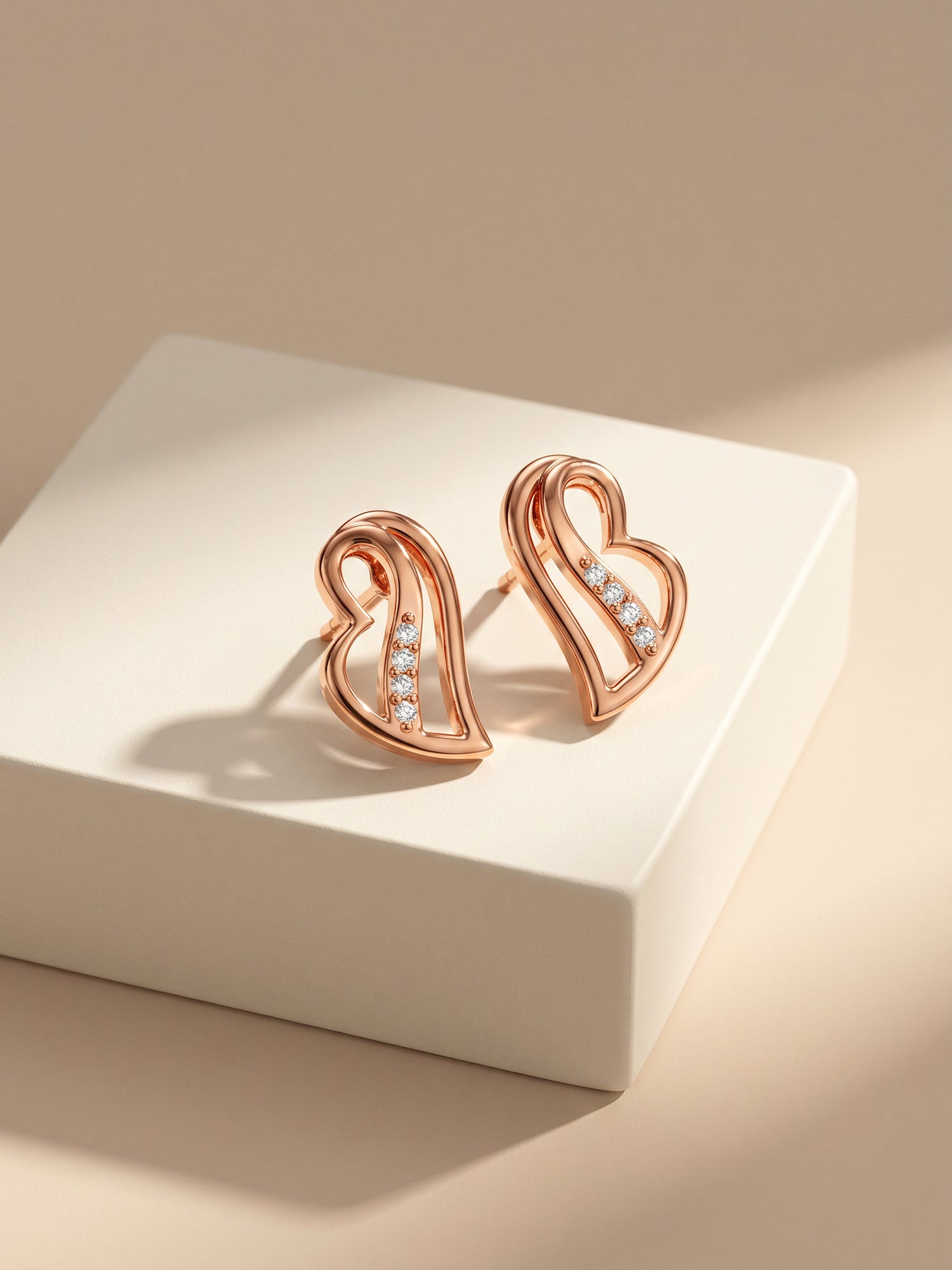 Rose Gold Floating Heart Stud Earrings
