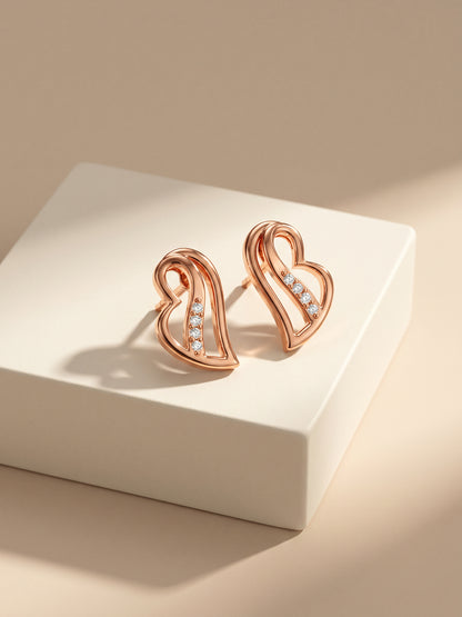 Rose Gold Floating Heart Stud Earrings