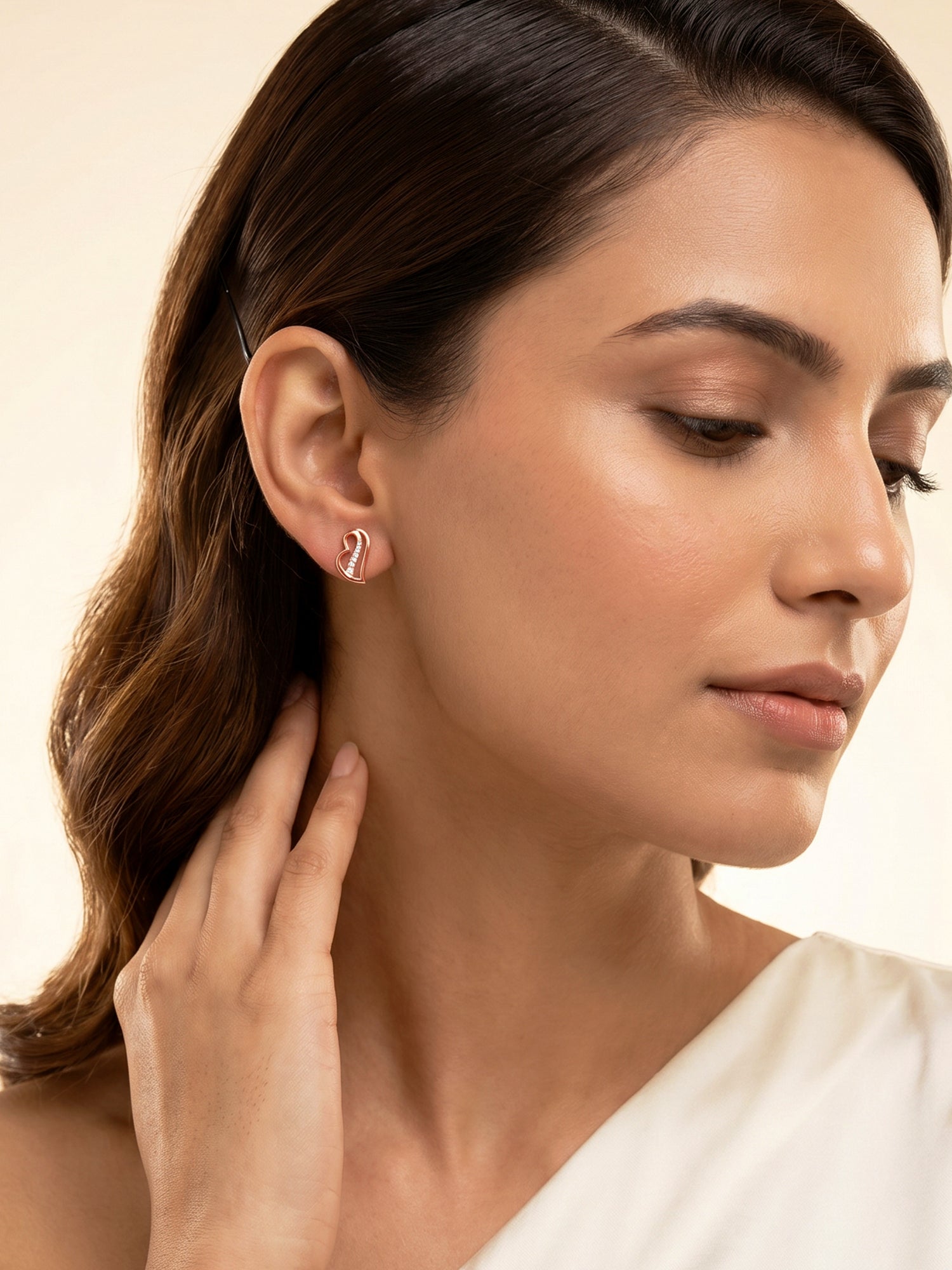 Rose Gold Floating Heart Stud Earrings