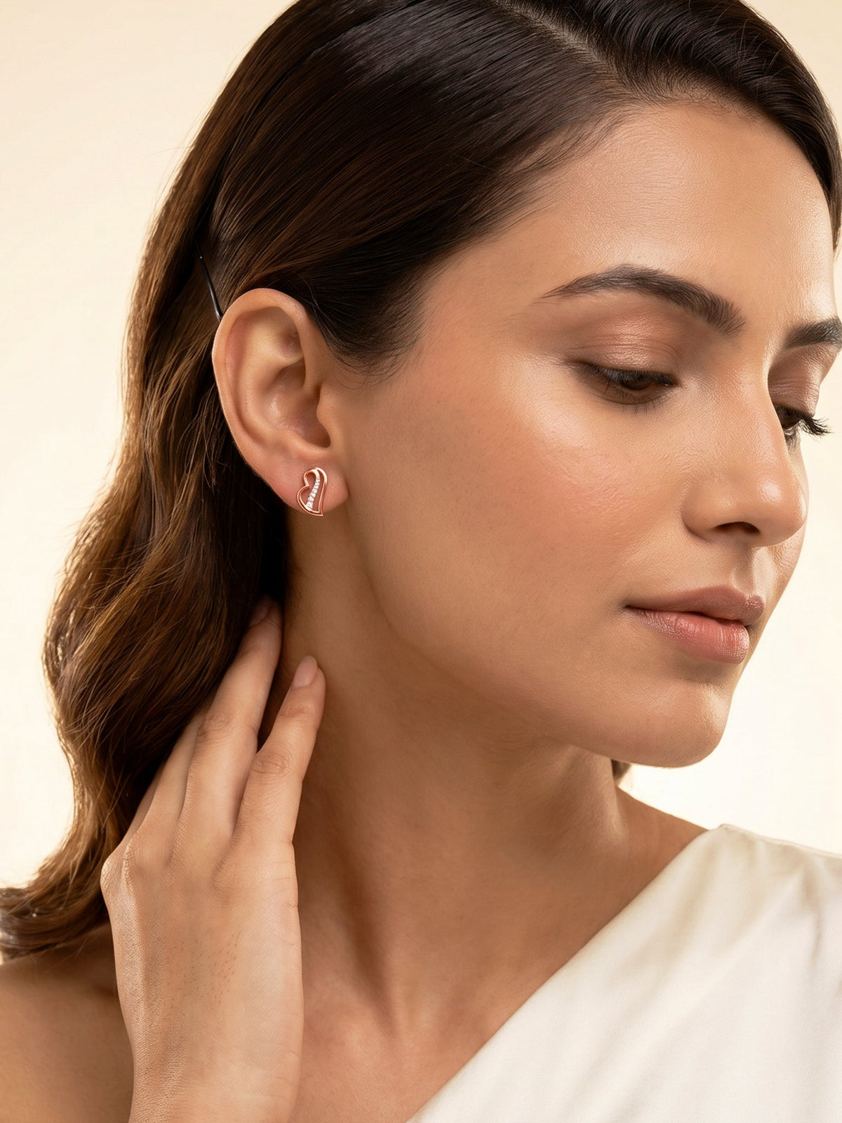 Rose Gold Floating Heart Stud Earrings