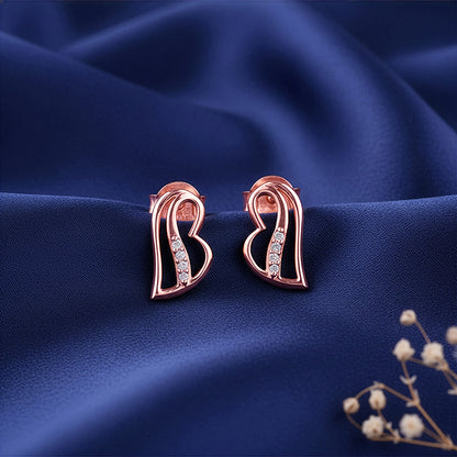 Rose Gold Floating Heart Stud Earrings