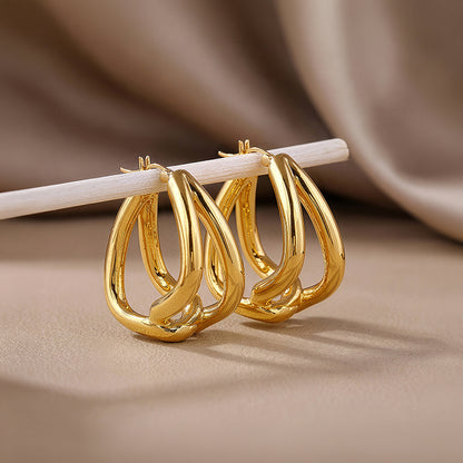 Golden Interlocked Hoop Earrings