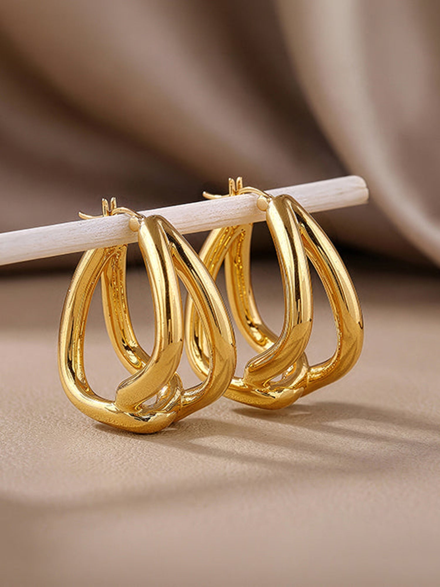 Golden Interlocked Hoop Earrings