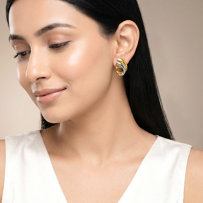 Dual Tone Crossover Silver Stud Earrings