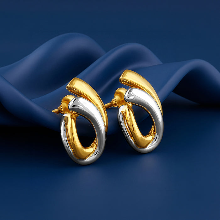 Dual Tone Crossover Silver Stud Earrings