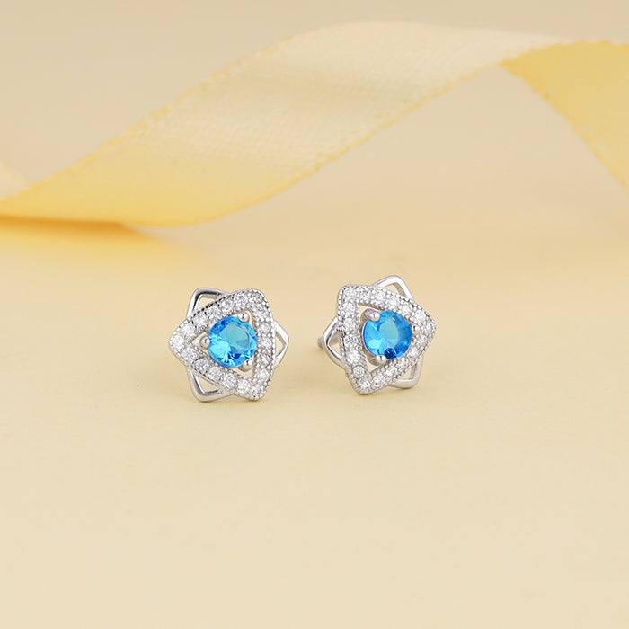 Silver Aqua Blue Star Earrings - Image 1