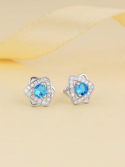 Silver Aqua Blue Star Earrings