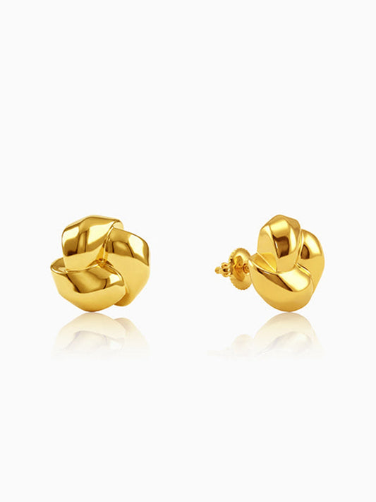 Golden Sculpted Floral Stud Earrings