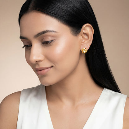 Golden Sculpted Floral Stud Earrings