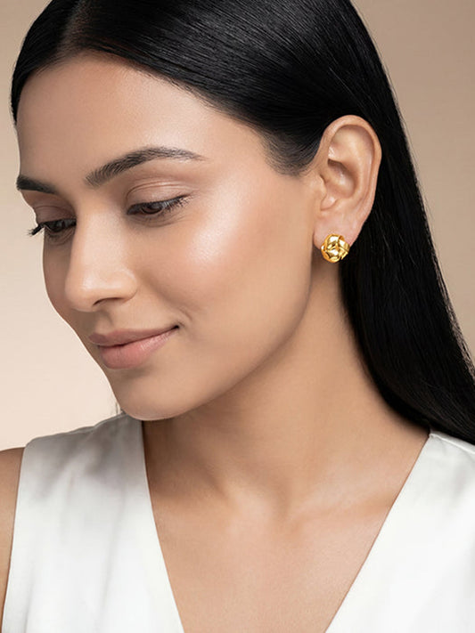 Golden Sculpted Floral Stud Earrings