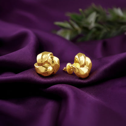 Golden Sculpted Floral Stud Earrings