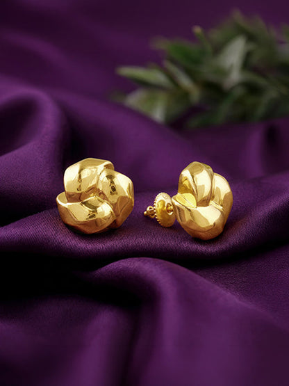 Golden Sculpted Floral Stud Earrings
