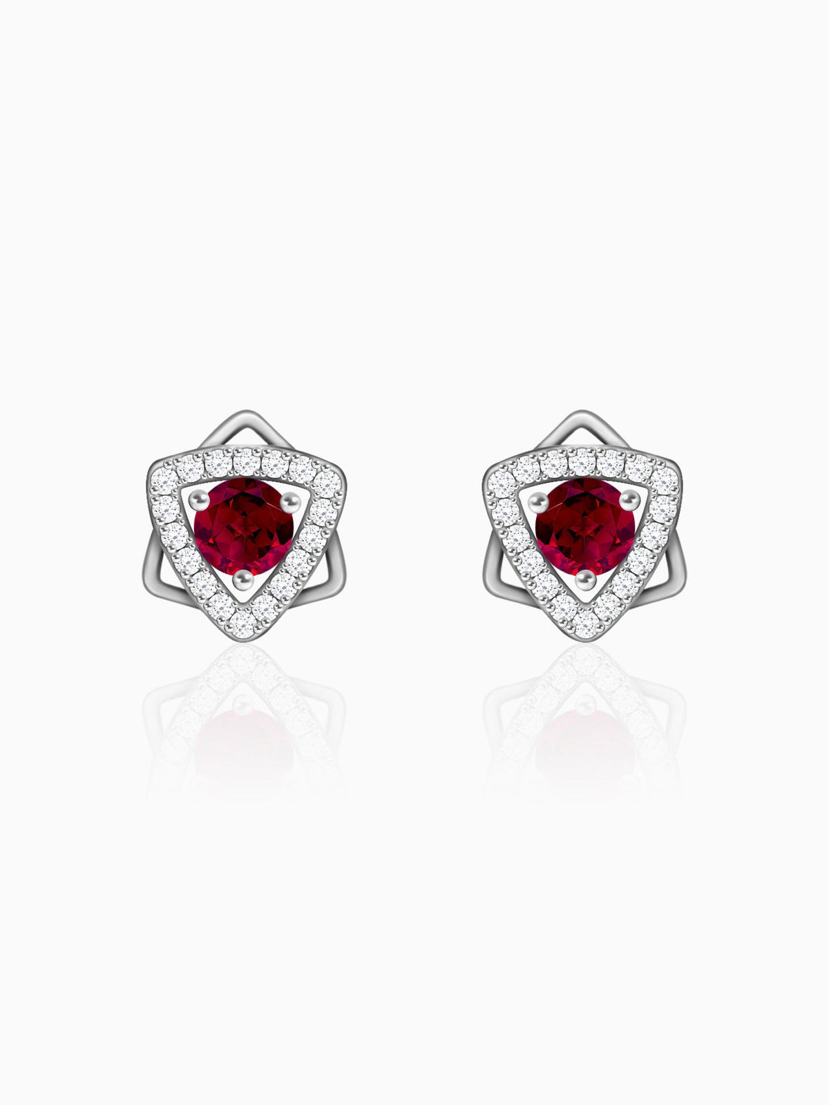 Silver Ruby Red Star Earrings