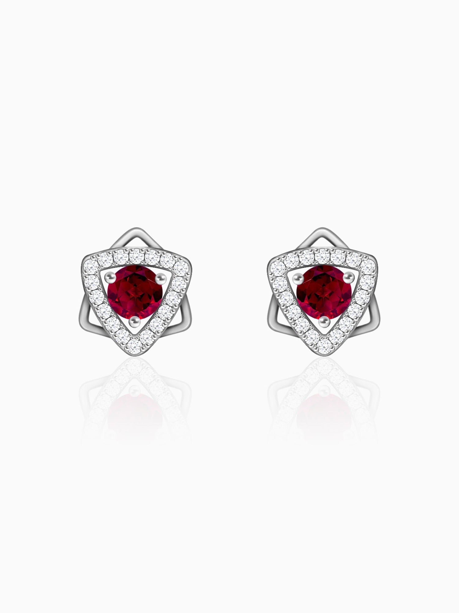 Silver Ruby Red Star Earrings