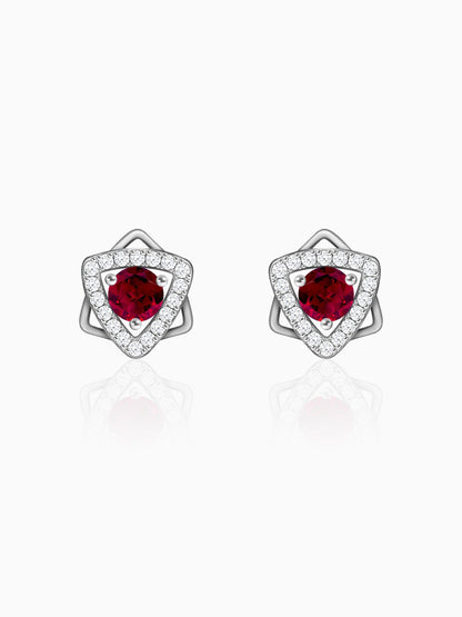 Silver Ruby Red Star Earrings