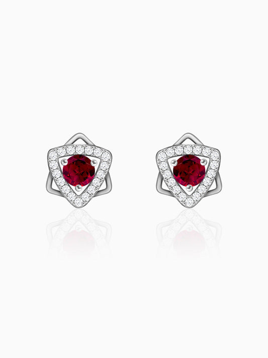 Silver Ruby Red Star Earrings