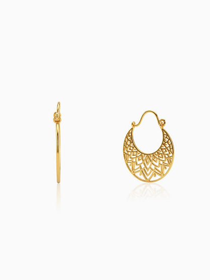 Golden Half Mandala Hoop Earrings
