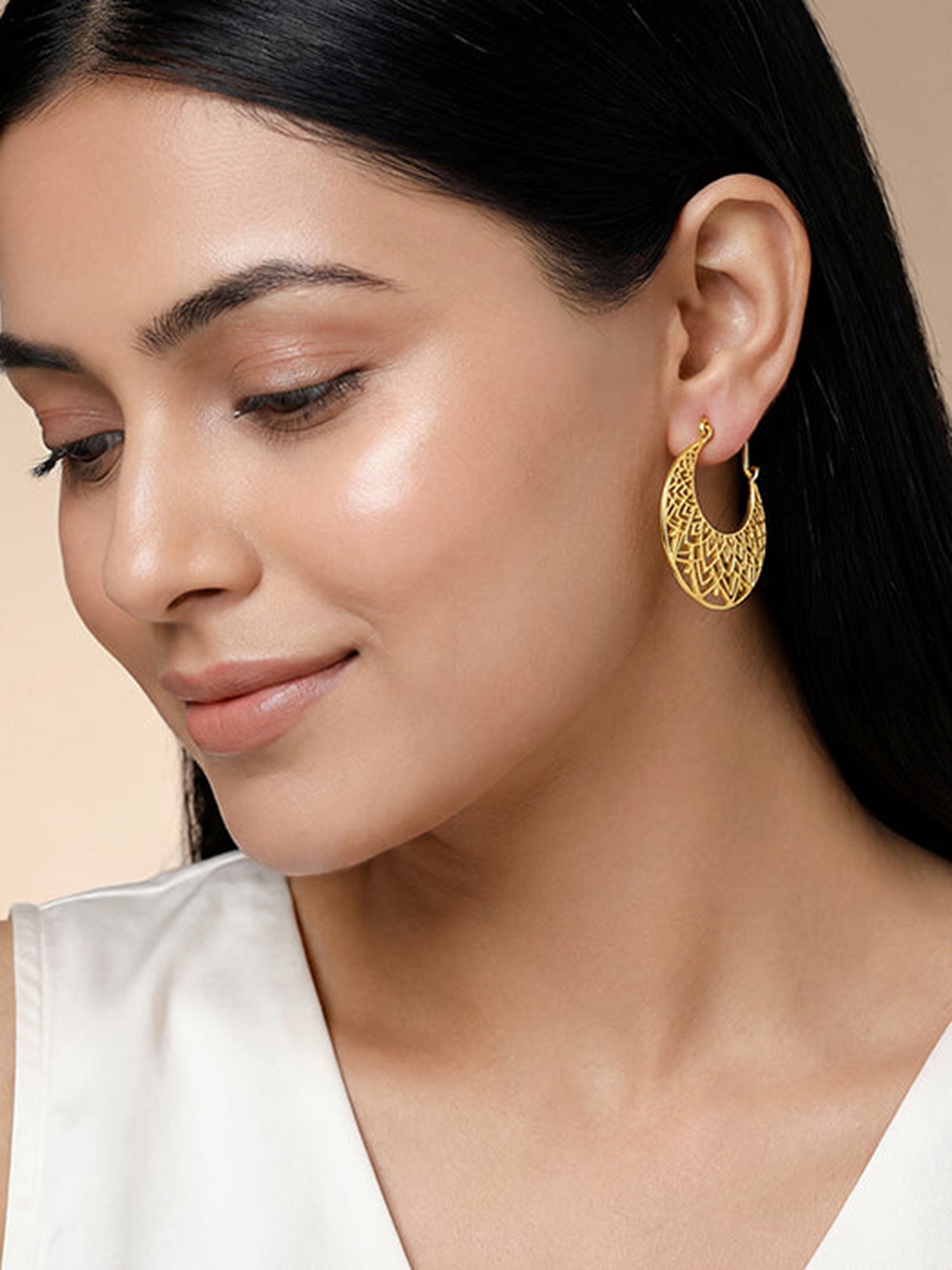 Golden Half Mandala Hoop Earrings