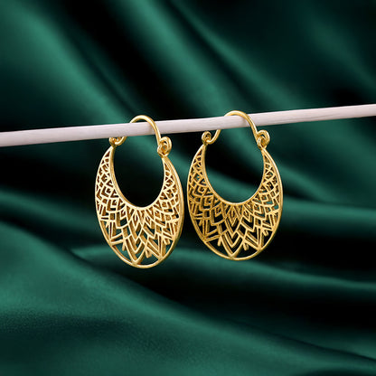 Golden Half Mandala Hoop Earrings