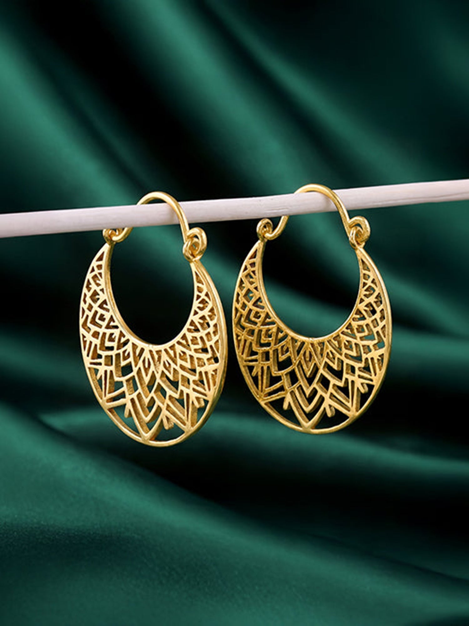 Golden Half Mandala Hoop Earrings