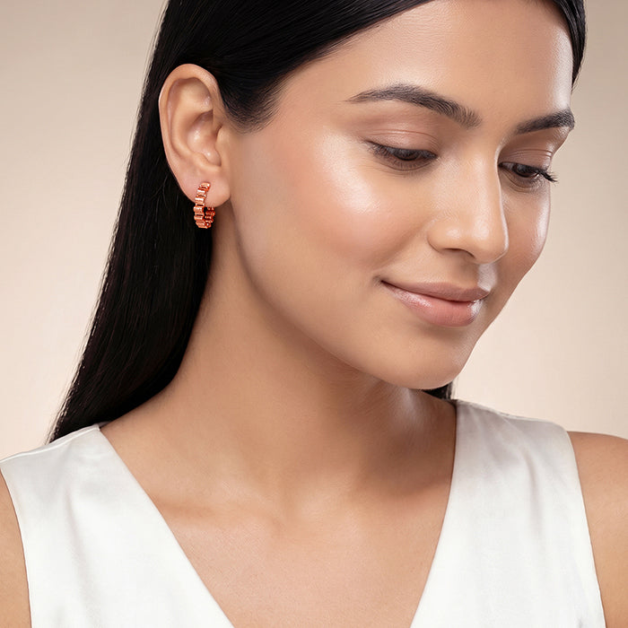 Rose Gold Fluted Huggie Hoops