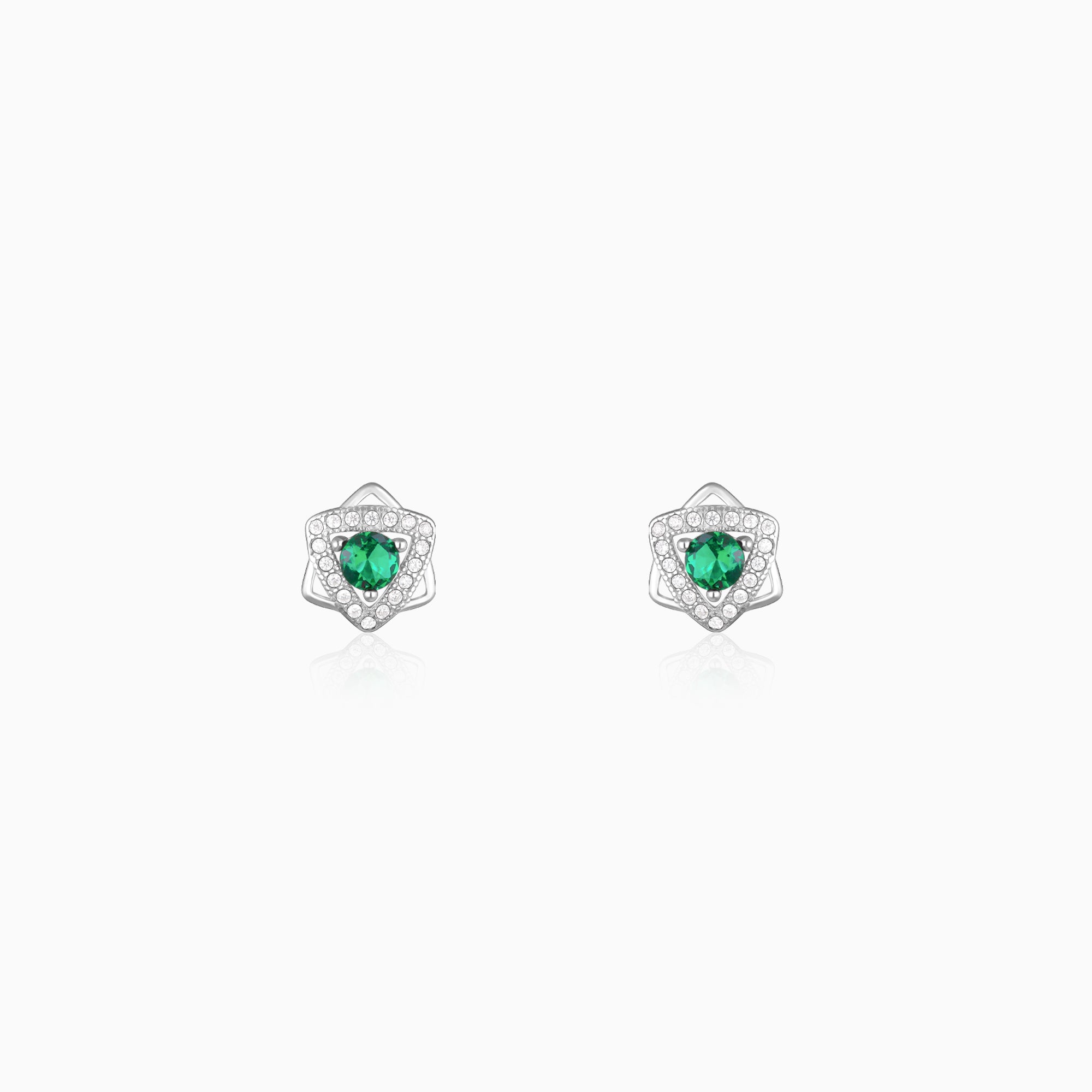 Silver Emerald Green Star Earrings - Image 1