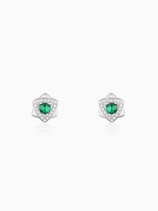 Silver Emerald Green Star Earrings