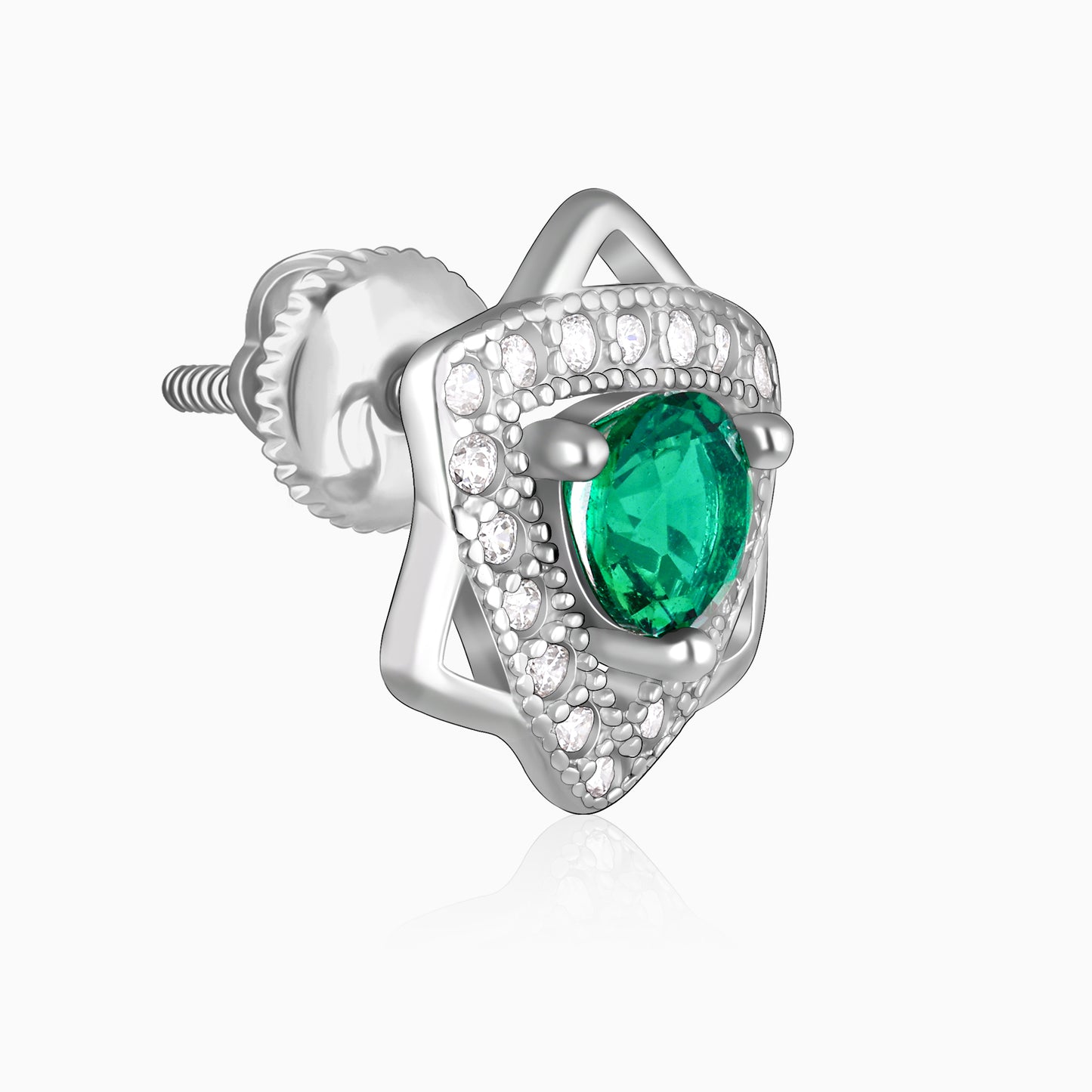 Silver Emerald Green Star Earrings
