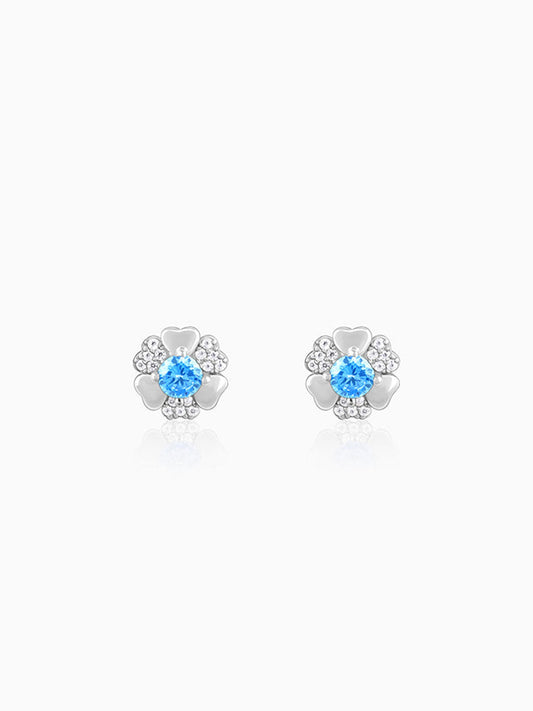 Silver Cobalt Blue Blooming Flower Earrings