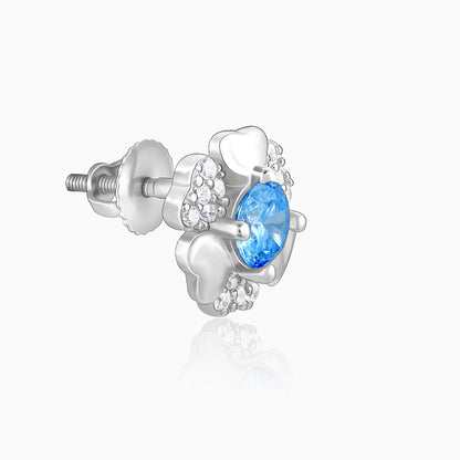 Silver Cobalt Blue Blooming Flower Earrings