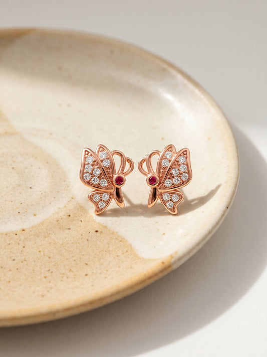 Rose Gold Butterfly Bliss Stud Earrings