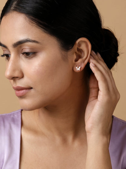 Rose Gold Glint Butterfly Stud Earrings