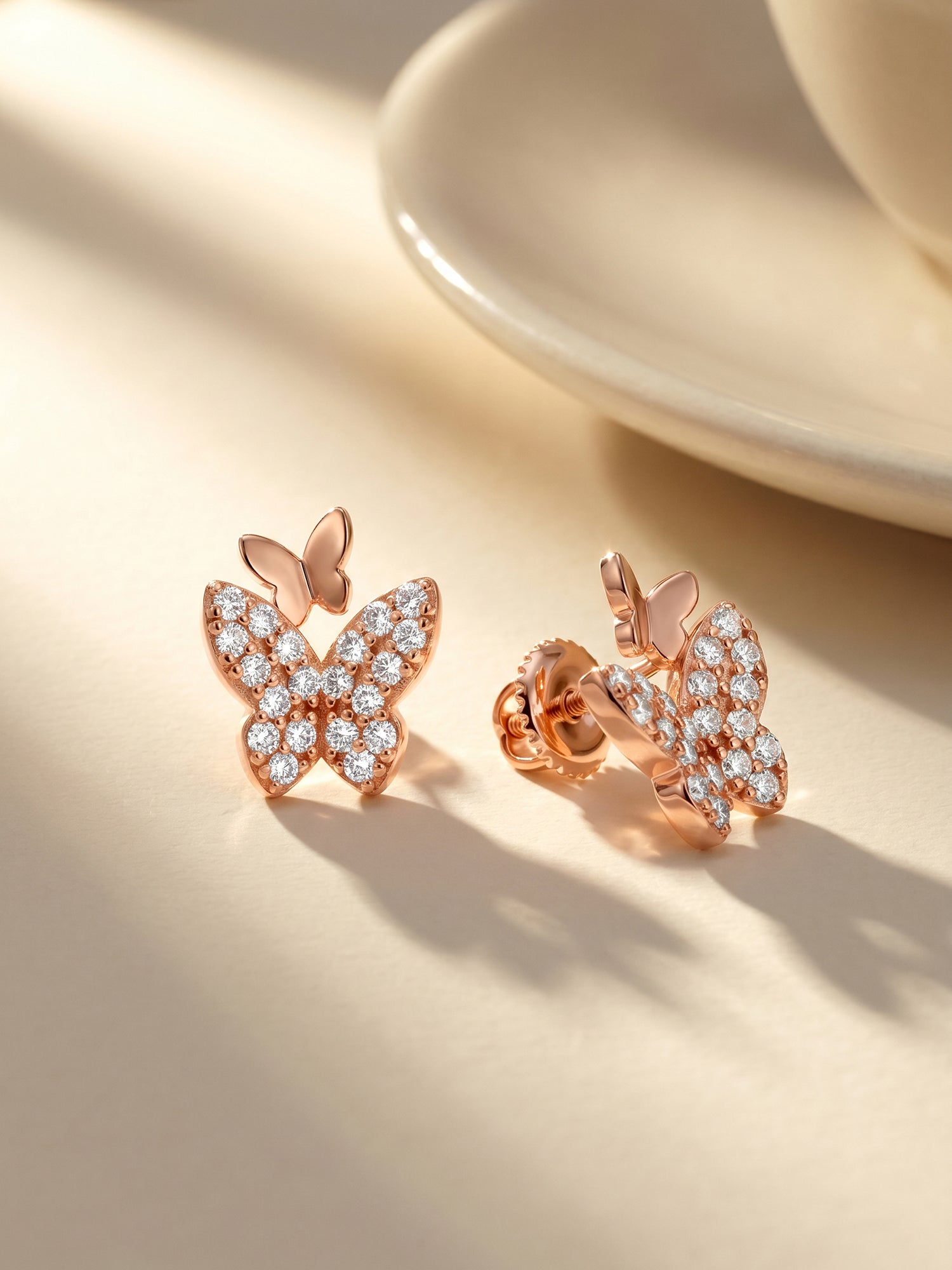 Rose Gold Glint Butterfly Stud Earrings