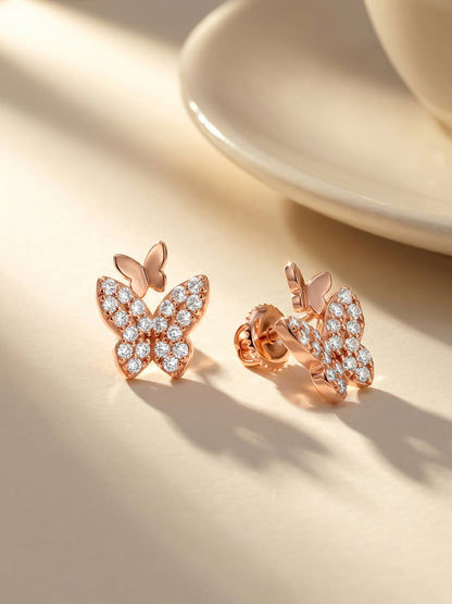 Rose Gold Glint Butterfly Stud Earrings