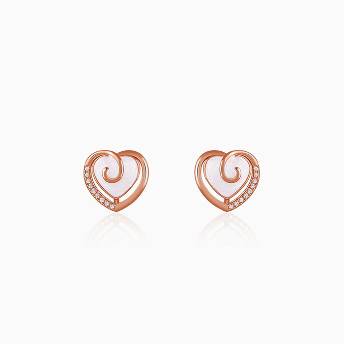 Rose Gold Crazy Heart Stud Earrings