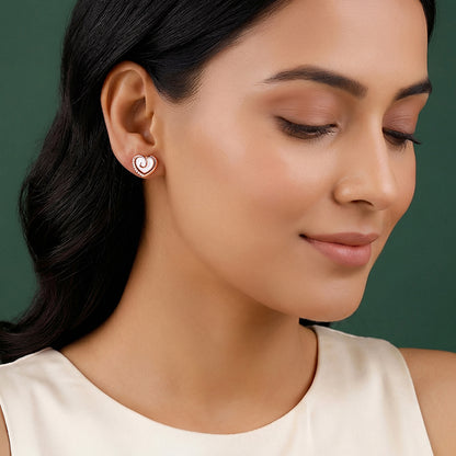 Rose Gold Crazy Heart Stud Earrings